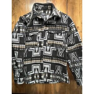 Forever 21 Men Southwestern Geometric Blanket Shirt Jacket Black Medium